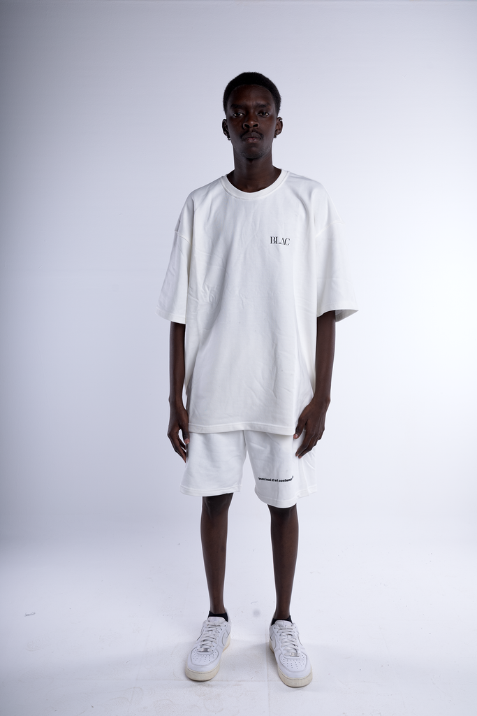 Statement Print Cotton Shorts - White
