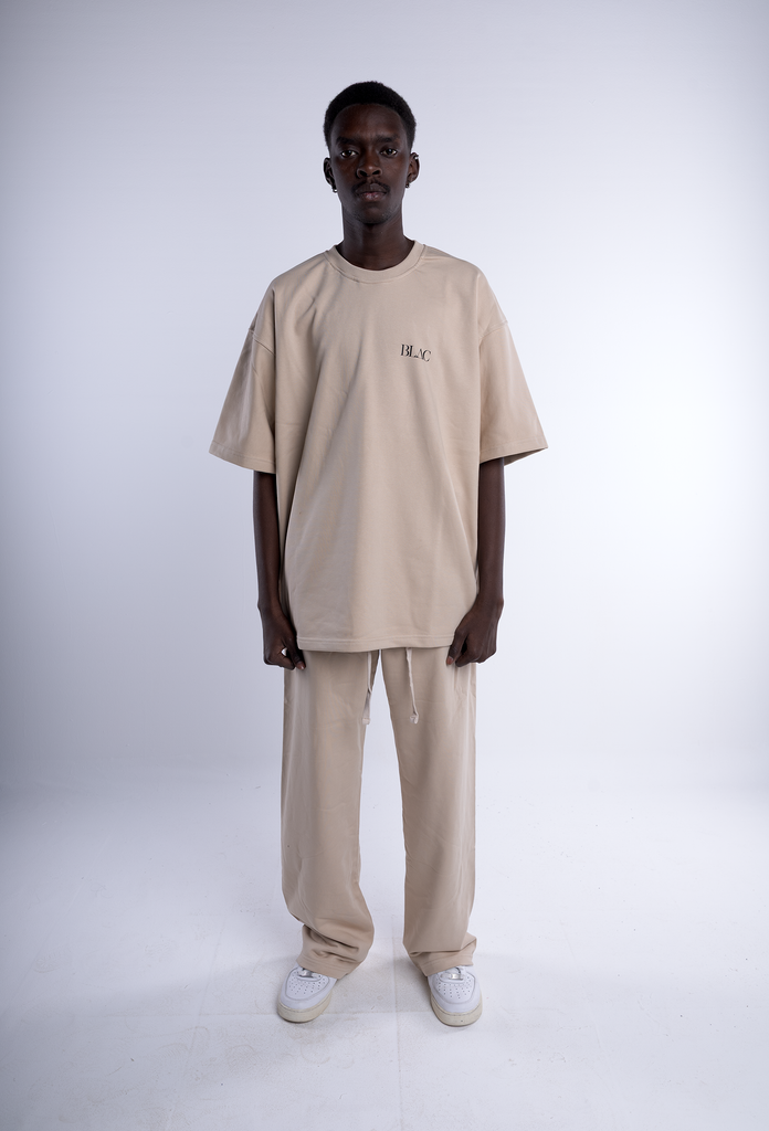 Logo Print Straight Leg Sweatpants - Tan