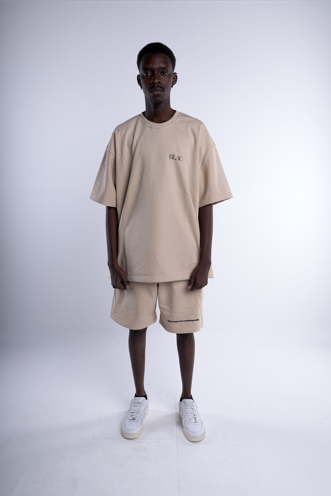 Statement Print Cotton Shorts - Tan